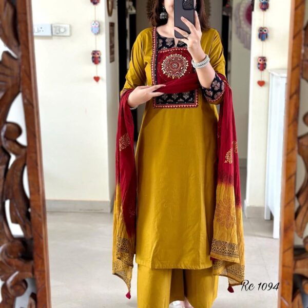 Pure Cotton Embroidered Kurti Set with Tie-Dye Dupatta