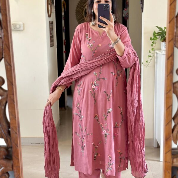 Pure Mul Cotton Embroidered Pant Set