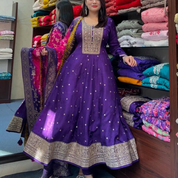 Anarkali Flared Kurti Pant Dupatta Set