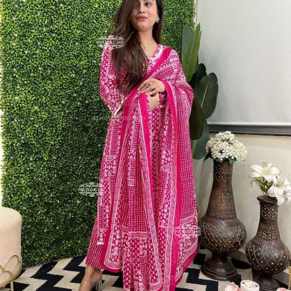 Red & Pink Printed Pure Cotton Suit Set
