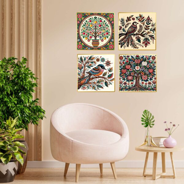 Set of Four Wall Paintings for Wall Dacoration Golden Framed Wall Paintings for Living Room & Bedroom Wall Art for Home Decoration & Office Wall Décor (13x10 inch CH-GD4-7)